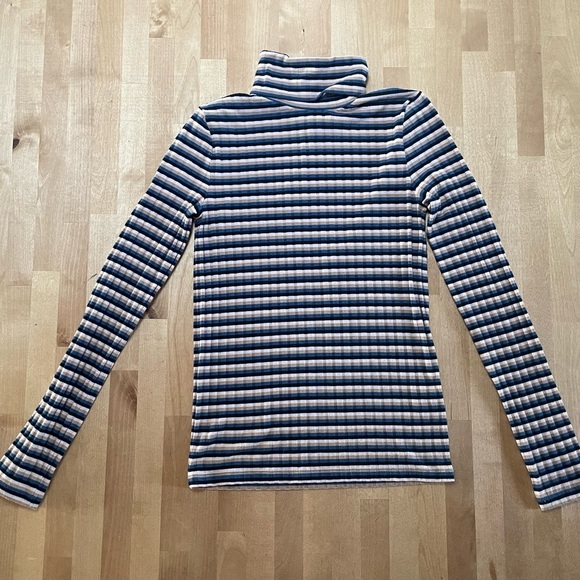 Madewell Fine Ribbed Turtleneck Long Sleeve Small Dark Mediterranean Windmill - Picture 8 of 15